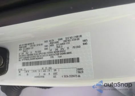 2024 Ford F-150 Xlt z USA, uszkodzony, nr VIN 1FTFW3LDXRFA09663